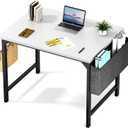 Sweetcrispy Computer Desk - 32 Inch Small Office Writing Work Study Kids Student Teacher Home Bedroom Table Storage Bag Headphone Hooks & no Wheels - White