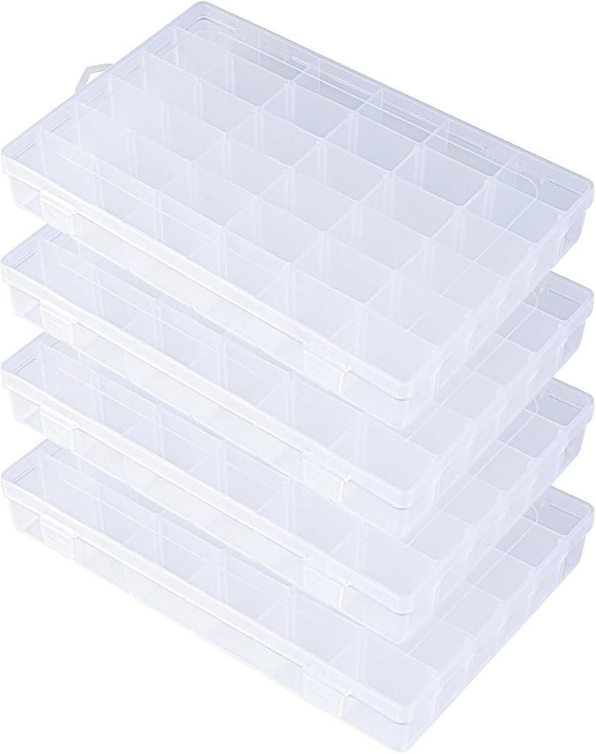 Clear Plastic 36 Grids Bead Organizer Box 3600 Tackle Bead Containers Compartment Organizer Box For Jewelry & Earring(4 Pcs)