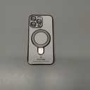 SMARTFOX Case for iPhone 15 Pro Max 6.7", Compatible with MagSafe, Luxury Plating Shockproof Clear Phone Cover with Invisible Stand, Full Camera Lens & Screen Protector for Women Girls, Titanium Gray