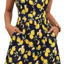 GUBERRY Women's Summer Dress with Pocket Elastic Shoulder V-Waistline Square Neck Mini Cute Floral Sundresses (Black, XL)