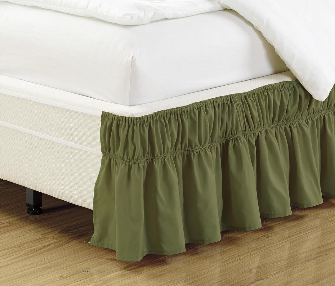 Fancy Collection Queen - King Easy Fit Bed Ruffle Wrap Around Elastic Bed Skirt with 17" Drop New Easy Install Solid Sage Green