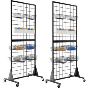 2-Pack Gridwall Panel Display Stand, 2'x5.5' Heavy Duty Floor Standing Rack with Detachable Girdwall, Movable Silent Wheel, Easy to Transport, Ideal for Retail & Craft Fairs 2-Pack Gridwall Panel Display Stand, 2'x5.5' Heavy Duty Floor Standing Rack with Detachable Girdwall, Movable Silent Wheel, Easy to Transport, Ideal for Retail & Craft Fairs