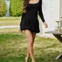 HYPERFIRE Women's Elegant Long Sleeve Scoop Neck Puff Bubble Mini Cocktail Dress Party Club (Medium, Black)