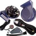 FARBIN Horn 12V Car Horns Loud Dual-Tone Waterproof Auto Horns Electric Snail Horn Kit with Relay Harness and Switch Button,Universal for Any 12V Vehicles (Blue horn with wire harness and button, 12v)