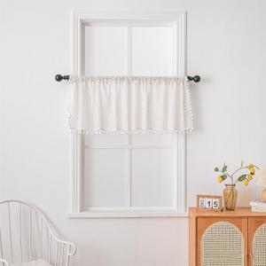 Deeprove Kitchen Curtain 24 Inch Length Set, Short Boho Sheer Lace Crochet Valance Tier Knitting Handmade Macrame Tassels for Dinning Room, Vintage Shabby Chic Home Decor W59 x L24, 1 Panel, White