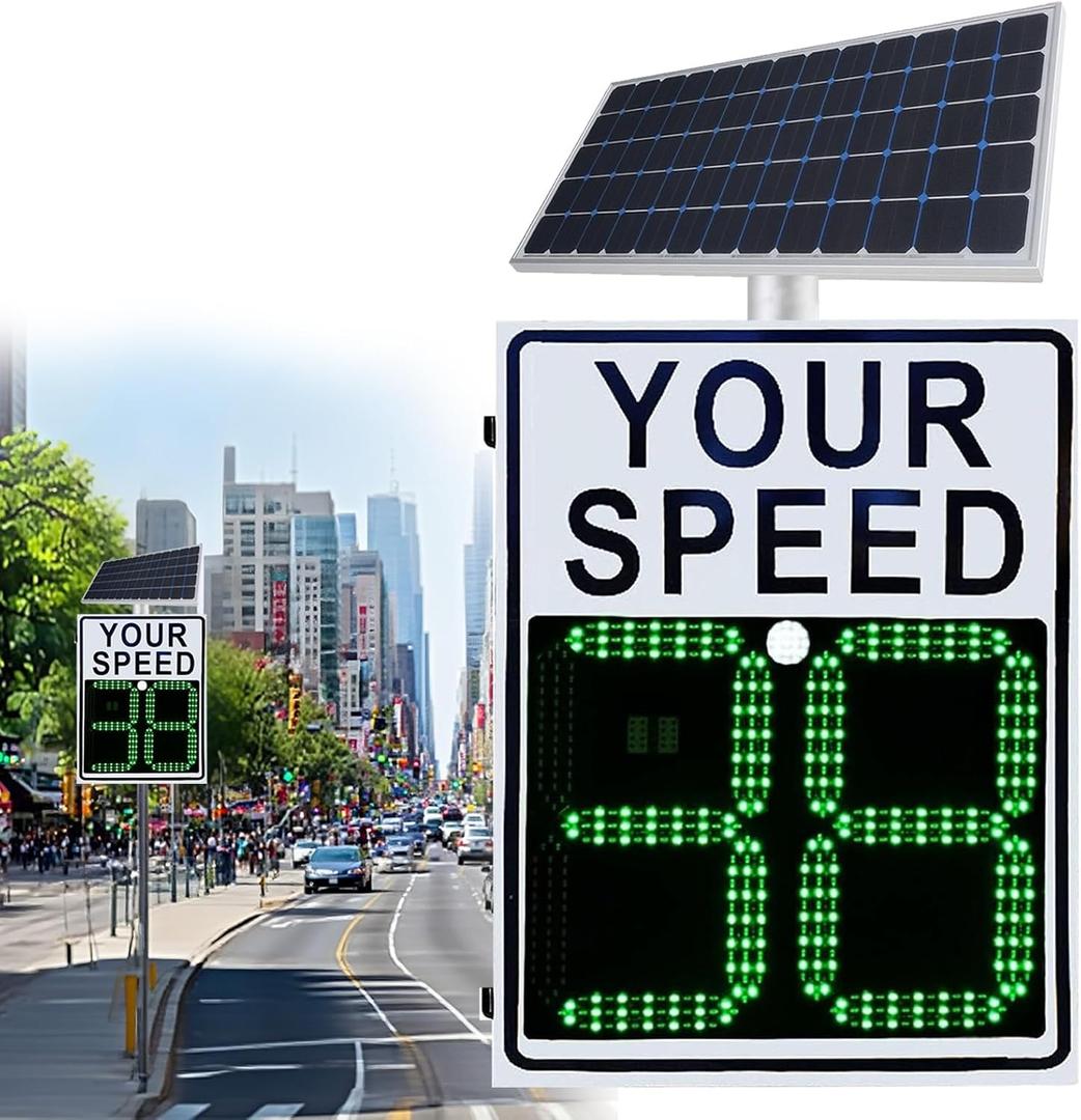 80w Solar LED Radar Speed Signs, Radar Speed Signs, Sign Road Safety Speed Limit Detector, Flashing Speed Limit Indicator,Aluminum Radar Speed Display Road Warning Board(23.6x35.4inch)