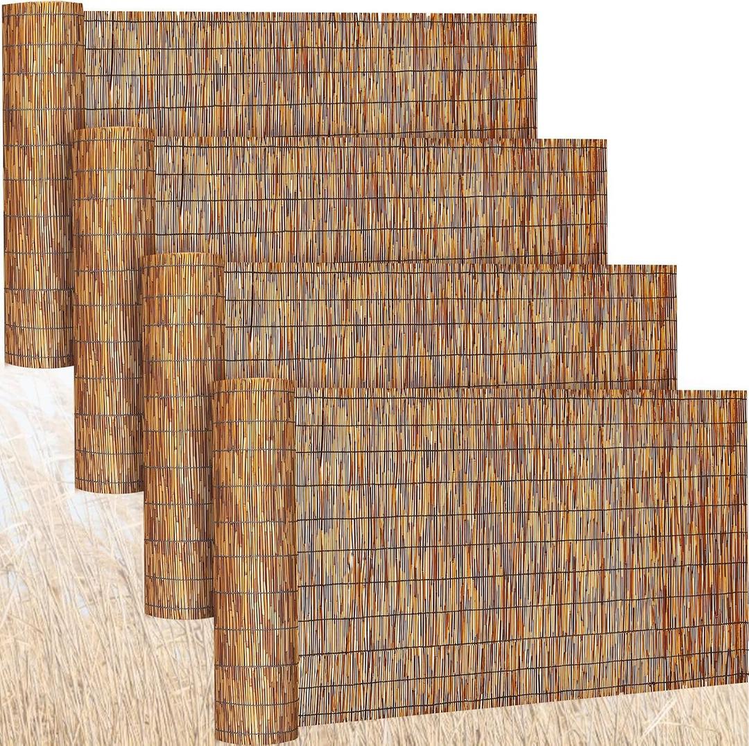 Barydat 4 Pcs 3 x 16.4 ft Reed Fence Roll, 85% Shade Bamboo Privacy Screen, Natural Decorative Reed Fencing for Outdoor Garden Backyard Patio Balcony