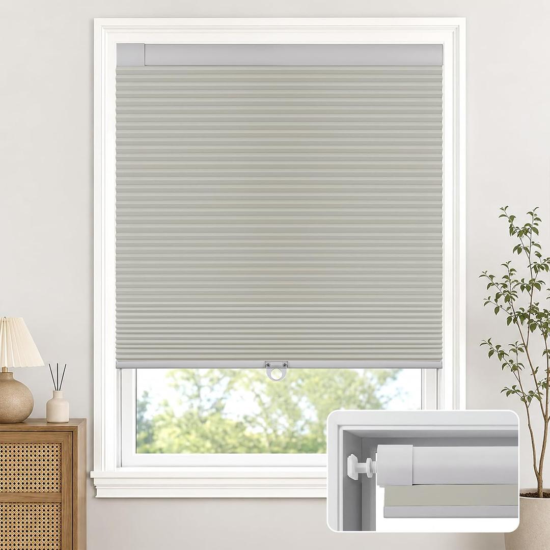 No Tools No Drill Cordless Blackout Cellular Shades Gray, 34.5" W x 64" H
