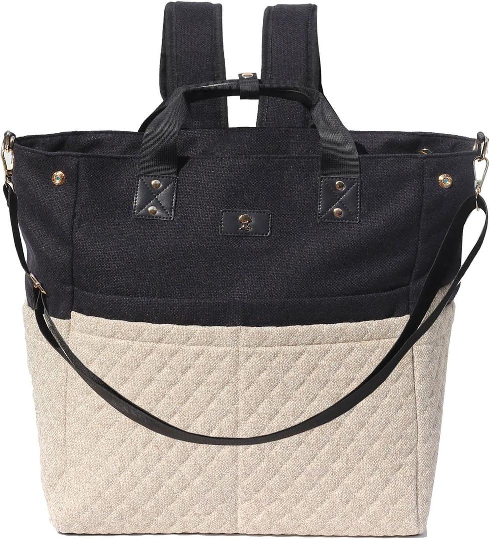 ESVAN Diaper Tote Bag Totepack Backpack Crossbody Bag 3 in 1 for Women Laptop Backpack Multifunctional with Insulated Pockets (Linen Beige)