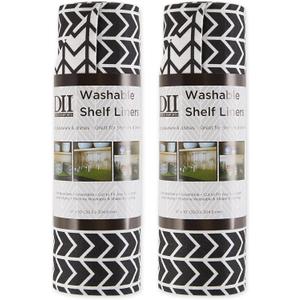DII Fridge & Shelf Liner Collection Non-Adhesive, Cut to fit, Machine Washable, 12x20, Black Herringbone, 2 Piece