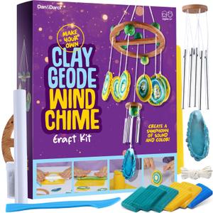 Dan&Darci DIY Clay Geode Wind Chime Craft Kit for Kids - Crafts for Girls Ages 8-12 - 6 7 8 9 10 Year Old Girl Birthday Gifts - Gift Ideas - Kid Art Kits Toys for Boys Age 8-10