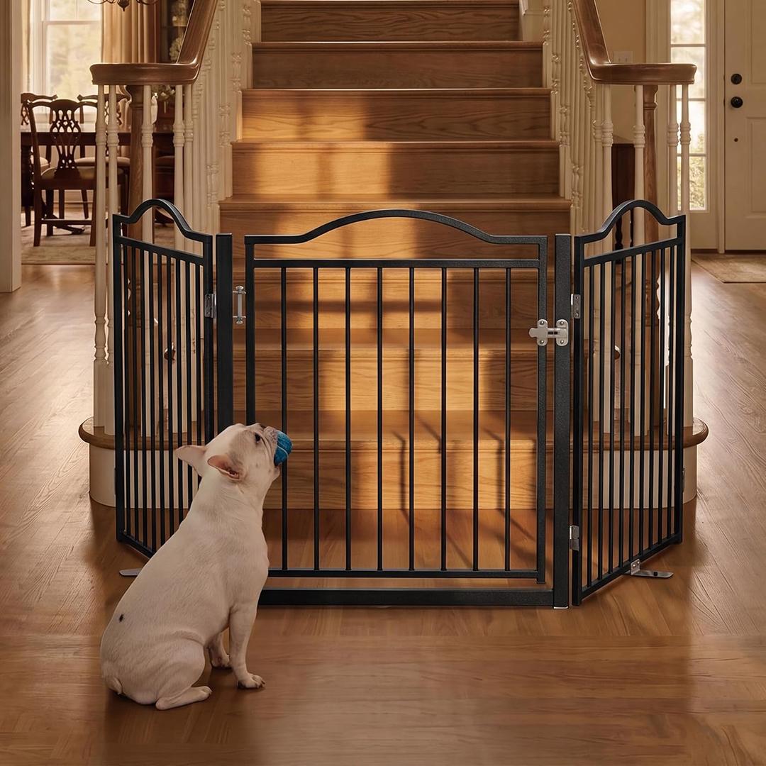 No Pawblems Metal Freestanding Foldable Dog Gate with Door, 30'' Tall