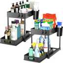 2 Pack Under Sink Organizer with Pull-Out Drawer, 2-Tier Cabinet Storage for Kitchen & Bathroom, Tool-Free Assembly, Fits Cleaning Supplies & Toiletries, Space Saving for Small Cabinets, Black