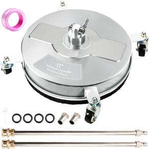 17" Pressure Washer Surface Cleaner with 4 Wheels, Stainless Steel Power Washer Surface Cleaner for Driveways Sidewalks Patios, 1/4" Quick Connector, 2 Extension Wand, 4000 PSI
