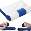 Ergonomic Pillow, Neck Pillow Cervical Pillow for Neck Strain Relief, Neck Pillow for Sleeping, Cervical Contour Neck Support Pillows for Side Back Stomach Sleeper (White and Blue)