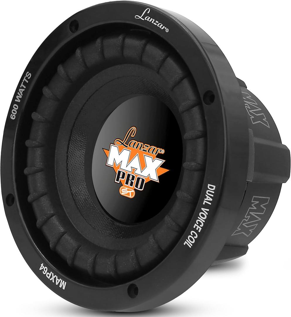 Pyle Lanzar 6.5 Car Subwoofer Speaker - Black Non-Pressed Paper Cone, Aluminum Voice Coil, 4 Ohm Impedance, 600 Watt Power and Foam Edge Suspension for Vehicle Audio Stereo Sound System - MAXP64