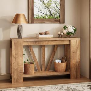Console Table for Entryway, 47 Inches Narrow Sofa Table Behind The Couch, Farmhouse Wood Entry Table with Storage Shelves for Hallway Foyer Living Room, Rustic Wood Grain, 47.24"W