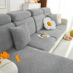 Hyha Individual Couch Cushion Covers, Stretch Magic Sofa Seat Cushion Covers Washable, Dog Couch Sofa Slipcover for Pets, Kid with Elastic Bottom(Back Cover L, Grey)