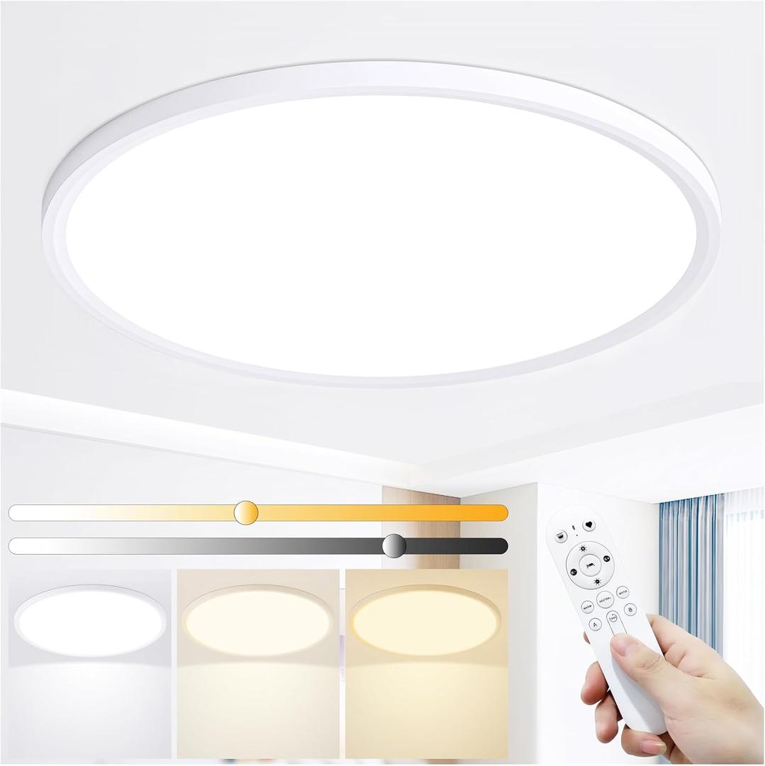 20 Inch LED Flush Mount Ceiling Light,48W Ultra-Thin Modern Round Light Fixture with Remote, Dimmable 3000K-6000K,White,4800LM, Memory & Night Light Mode for Bedroom, Kitchen, Living Room