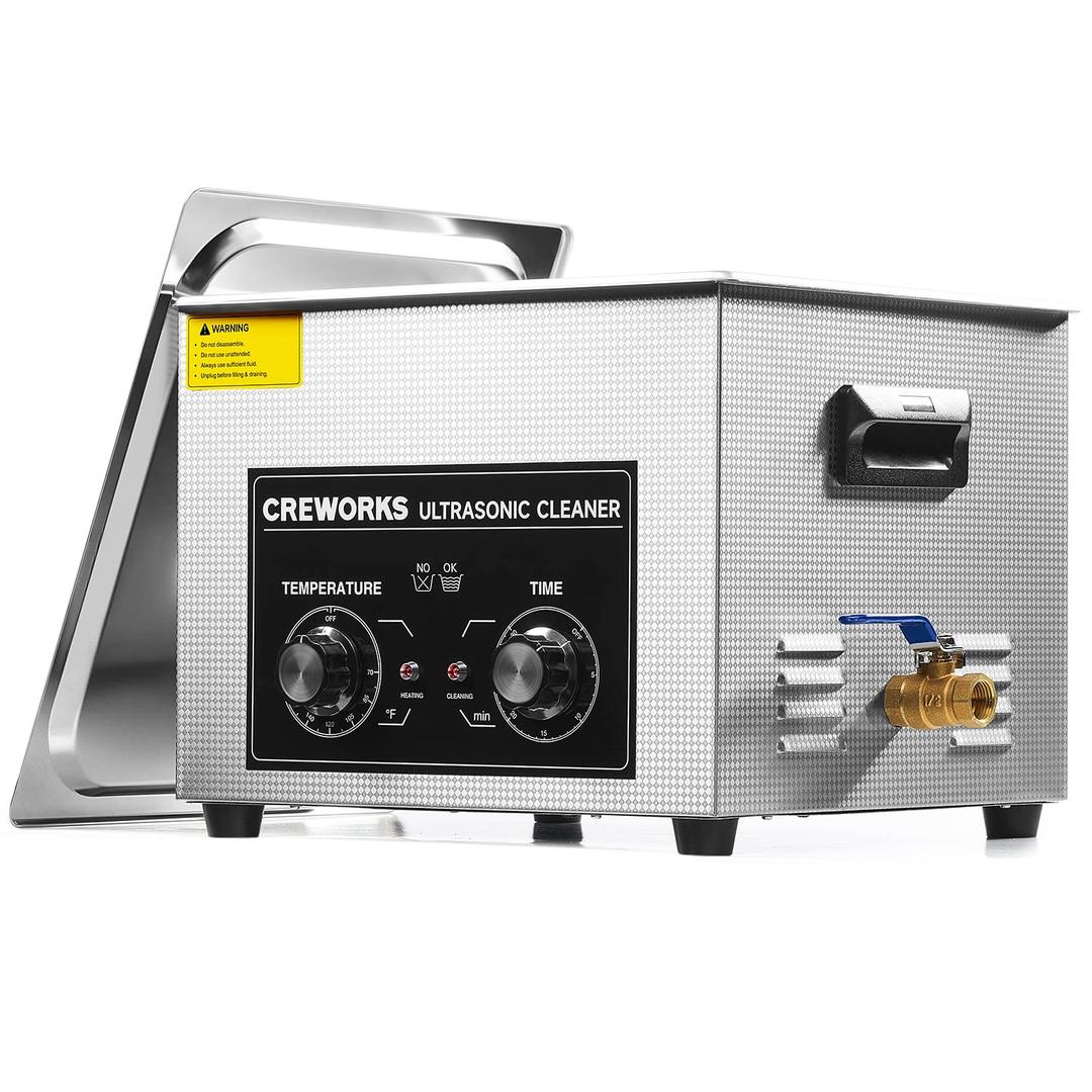 CREWORKS 15L Ultrasonic Cleaner with Knob, Total 760W Professional Industrial Auto Cleaning Machine for Carburetor Repairing Tools Parts Instrument, 40kHz Digital Sonic Cavitation Cleaner with Heater (EXP 07/29/26)