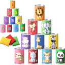 Libima 13 Pcs Festival Game Carnival Party Bean Bag Toss Sturdy Knockdown Outdoor Can Party Game with 10 Tin Cans and 3 Bean Bags for Outdoor and Indoor(Colorful, Animal)