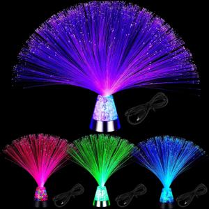 Retisee 4 Pieces Fiber Optic Lamp with Crystal Base 14inch Multicolored Sensory Lights Centerpiece Changing USB Battery Powered Fiber Optic Lights for Room Wedding Disco Party Decoration (Colorful)
