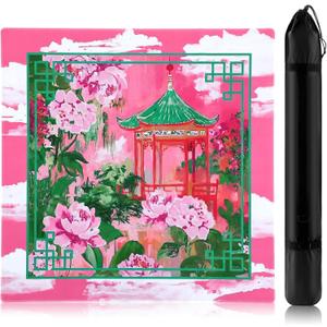 Dunzy 33'' x 33'' Mahjong Mat with Carrying Bag Non Slip Noise Reduction Gaming Mat Rubber Mahjong Table Cover Accessories Gifts for Poker Board Games Dominoes(Pink and Green,Garden)