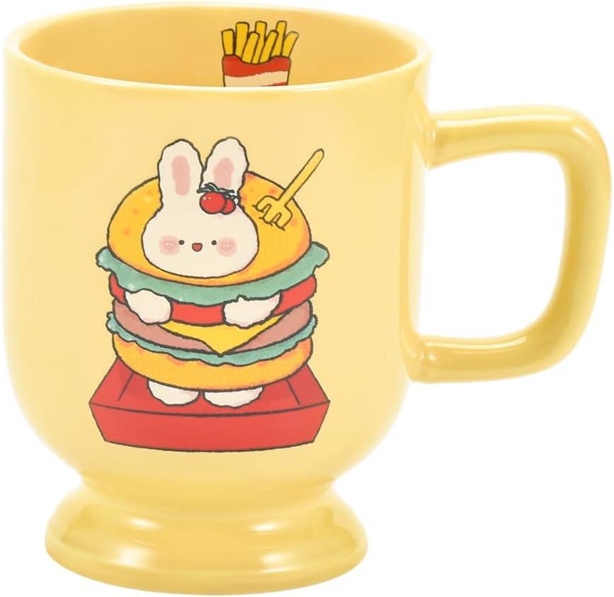 Ceramic Coffee Mug, Creative Cute Mugs and Cups with Rabbit and Burger Pattern, Unique Cup Shape 10oz for Latte Cappuccino Espresso Milk and Tea (Rabbit and Burger)
