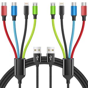 4 in 1 Multi Charging Cable [2Pack 5FT], Tangle Free USB C Car Charger Cable Nylon Braided with 2 USB-C/IP/Micro, Travel Charging Cords for iPhone Android iPad and More (Black_Red_Blue_Green)
