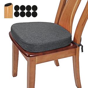 BUYUE Thickened 2.5" Friendly Woven Fabric Dining Chair Cushion, U-Shape High Density Foam Comfortable Chair Pad for Kitchen, Slip Resistant Indoor Seat Cushion (2 Piece, Dark Gray)