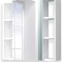 Bathroom Cabinet with Mirror, Wall Cabinet with 2 Mirrored Doors, Adjustable Shelf, Open Compartment, Wall-Mounted, 24x24 Inches, White (Assembly Required), W24 x H24 - 1 Door