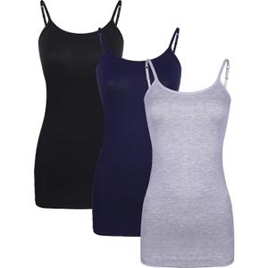 WILLBOND 3 Pieces Women Basic Long Tanks Adjustable Spaghetti Strap Camisole Top, Large Size