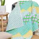 RAJRANG Quilted Decorative Patchwork Throw Blanket Multi Green Soft 100% Cotton Warm Indian Vintage Quilt for Sofa and Couch 50 x 60 Inches