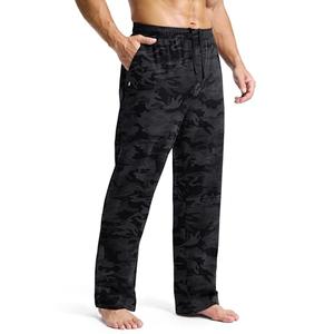 Soothfeel Men's Sweatpants with Zipper Pockets Cotton Open Bottom Yoga Lounge Pants Straight Leg Casual Athletic Sweat Pants Grey camo M