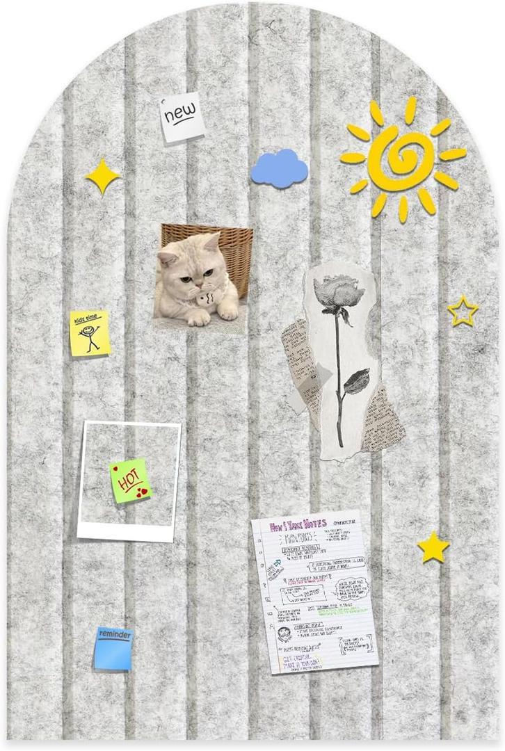 Foldable Bulletin Board 24x16 inches, 0.35" Thick Felt Wall Tiles, Large Cork Board with Adhesive Sticker, Round Edges Wall Panels for Office Bedroom Living Room, Decorative Board (Silver Grey)