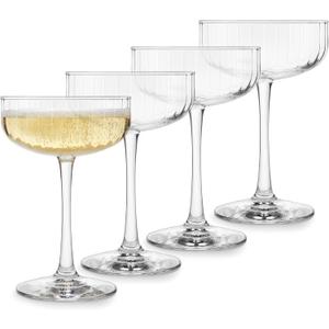 Libbey Paneled Cocktail Coupe Glasses, 8.5 Oz Fine Ribbed Line Coupe Glasses Set of 4, Dishwasher Safe Cocktail Martini Glasses