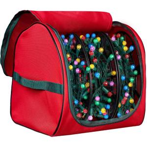ZOBER Christmas Light Storage Reels - Christmas Light Organizer with 3 Plastic Wheels - 600D Oxford Fabric - Fits 200 Mini Lights per Spool, Lights Storage - Stitched Reinforced Handles - Red