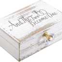 Hicarer Wedding Ring Bearer Box and The Two Become One Mr. and Mrs. Diamond Ring Box Holder Elegant Wedding Gift, 5W x 6D x 2H(White)