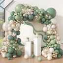 Amandir 173Pcs Dusty Green White Sand Balloon Arch Garland Kit, Beige Cream Mist Olive Light Sage Green Gold Confetti Balloons for Birthday Baby Shower Woodland Wild One Wedding Party Decorations