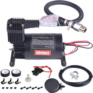 150PSI 3/8NPT Heavy Duty Air Train Horn/Air Ride Suspension Compressor with 1/4NPT Replacement Fittings 12V for Car Horns/Pneumatic Suspension Systems/Pneumatic Tools/Car Tires/Motorcycle Tires (Black)