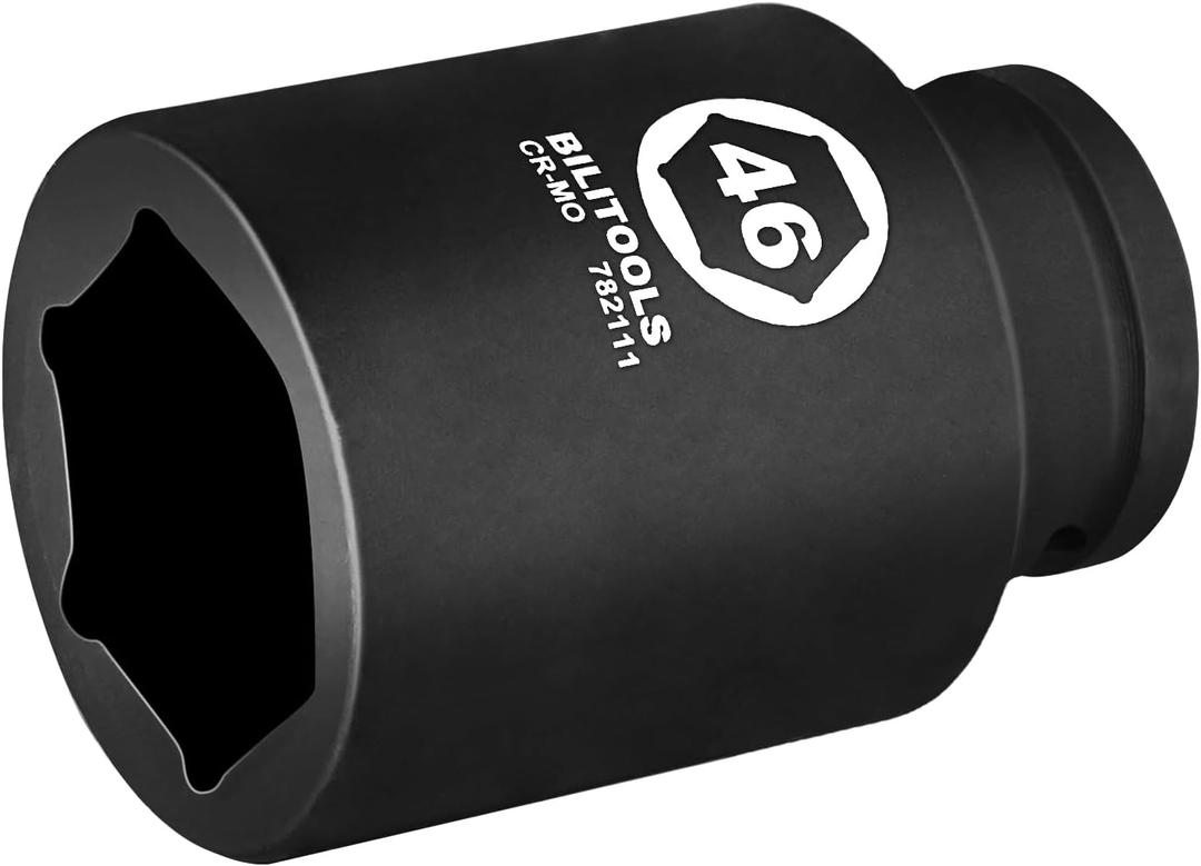 BILITOOLS 3/4" Drive Deep Impact Socket 46mm, Metric, CR-MO Steel, 6 Pt. Impact Grade Heavy Duty Large Axle Nut Socket