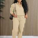 Adogirl Womens 2 Piece Outfits Lounge Sets Fall Half Zip Sweatshirt and Jogger Pants With Pockets Matching Set Tracksuit (Beige, XL)
