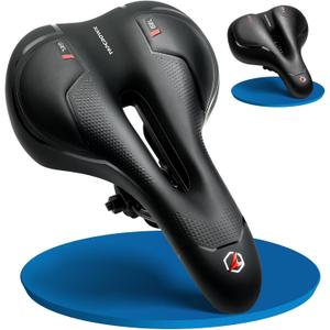 Topcrown Bike Seat, Comfort Wide Bicycle Seat for Men Women, Waterproof Bike Saddle with Dual Shock-Absorbing Balls & Memory Foam Cushion Fit for Mountain, Road, Stationary, Exercise Bike