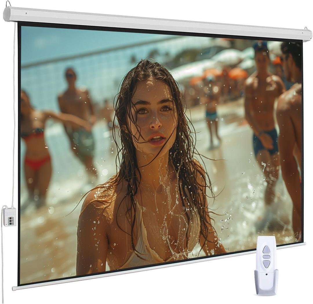 110" Motorized Projector Screen, Electric 16:9 Projector Screen with Remote Control, Indoor/Outdoor HD Movie Screen, Wall/Ceiling Mounted, Perfect for Home Office Theater TV, White 110" Motorized Projector Screen, Electric 16:9 Projector Screen with Remote Control, Indoor/Outdoor HD Movie Screen, Wall/Ceiling Mounted, Perfect for Home Office Theater TV, White