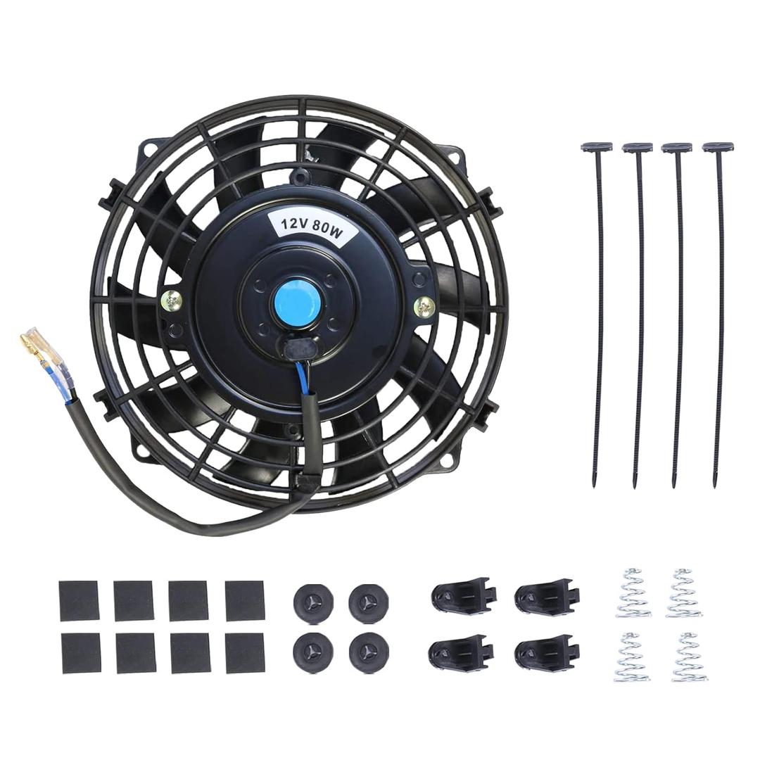 7" Electric Radiator Cooling Fan Assembly Kit,High Performance Cooling Radiator Fan with 12V 80W 800 CFM Mount Kit Universal Black (7 Inch-1PC)