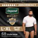 Depend Real Fit Adult Diapers, Incontinence Underwear for Men, Disposable, Maximum Absorbency, Large/Extra Large, Black, 68 Count