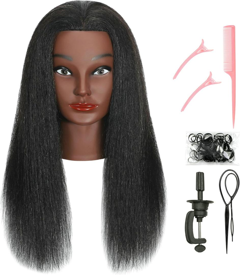 African American Mannequin Head 100% Real Human Hair for Braiding Styling Practice Cosmetology Training with Stand