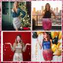 2 Pcs Women's Sequin Skirt, Sparkly Skirt Y2k Stretchy Bodycon Night Out Party Sparkly Mini Skirts for Costumes (L)