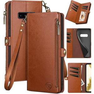 XcaseBar for Samsung Galaxy S10+/S10 Plus Wallet case with Zipper Credit Card HolderRFID Blocking, Flip Folio Book PU Leather Phone case Shockproof Cover Women Men for Samsung S10+ case Light Brown