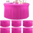 6 Pack Hot Pink Spandex Round Tablecloths for 60 inch Table, Stretchy 120inch Fitted 5FT Fuchsia Round Table Cloths, Wrinkle Free Table Cover with Skirt for Wedding Party Dining Banquet
